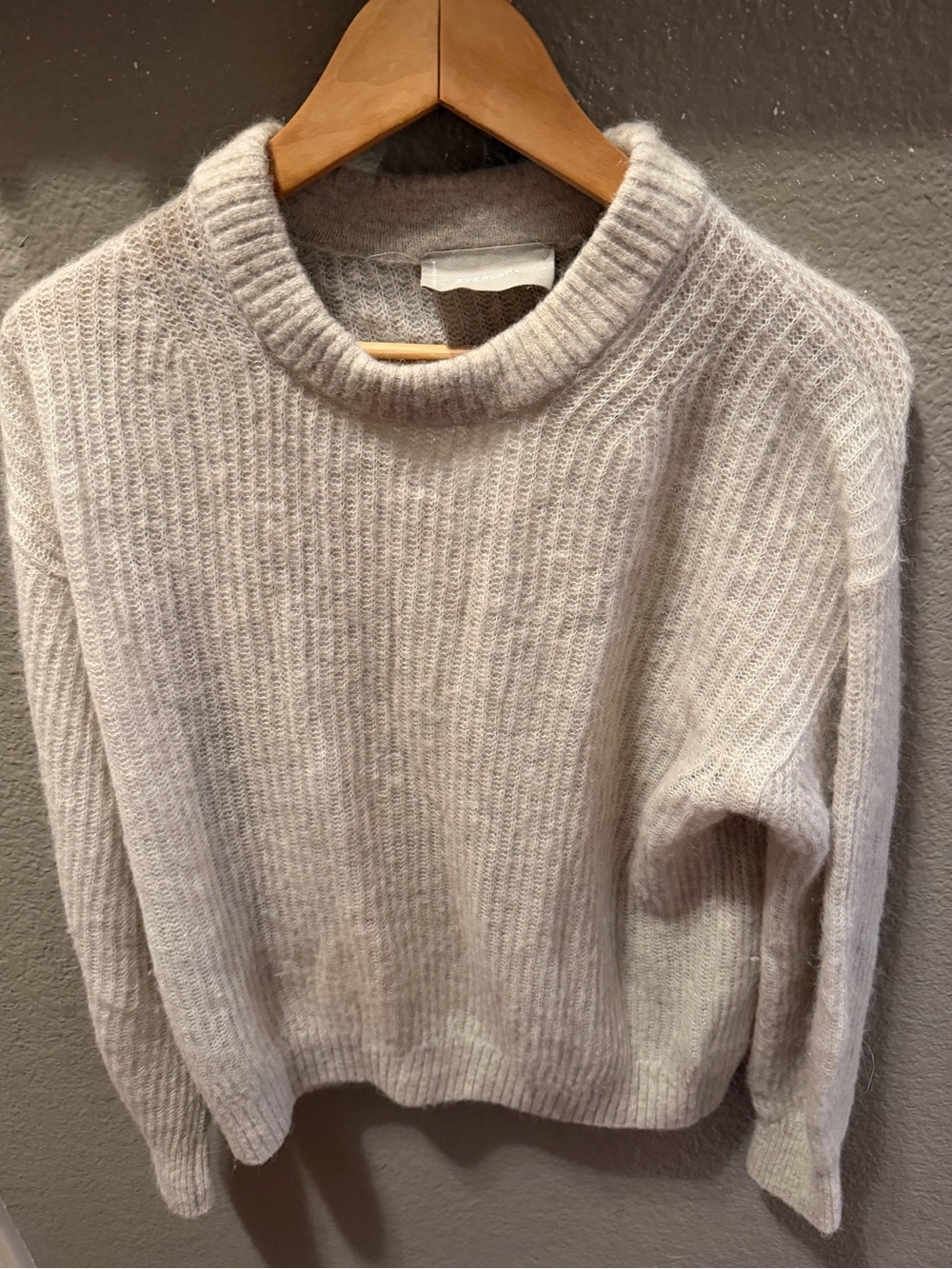 Everlane Alpaca Cropped Crewneck Sweater Beige Oatmeal Small Cozy Knit